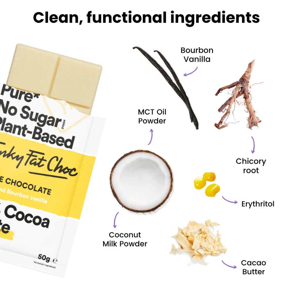 Ciocolata Alba cu Bourbon Vanilla + MCT FunkyFatFoods