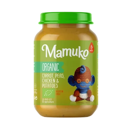Органическое пюре МАМУКО с морковью, горошком, курицей и картофелем (с 6 месяцев) 190 г